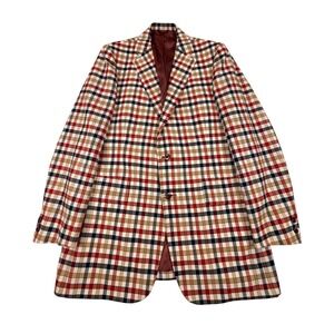 1970s Hart Schaffner Marx Plaid Gingham Cotton Blend Blazer 40R Country Disco